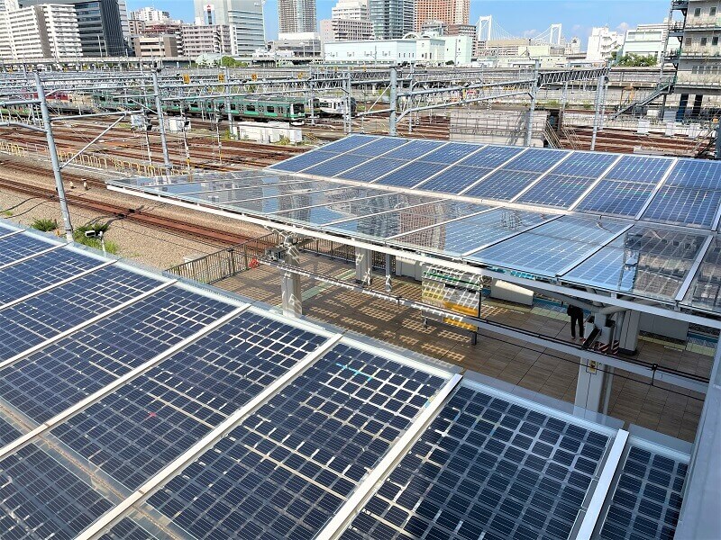 Solar panels on the roofs of the station. (Image credit: Japan Rail Cafe Tokyo / Nakamura)