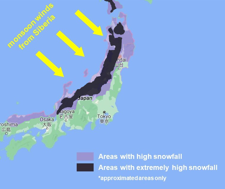 雪國大量降雪的原因。 (Image credit: Google Maps)