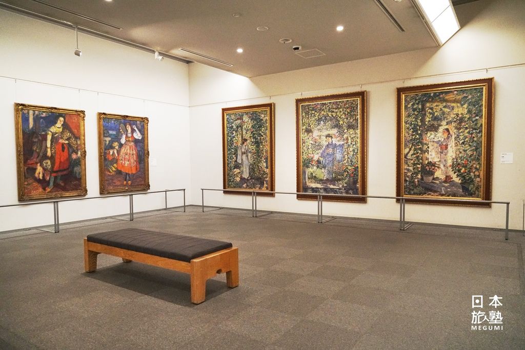 兒島虎次郎的作品，館方展示品中，有不少都是以人物為主的連作