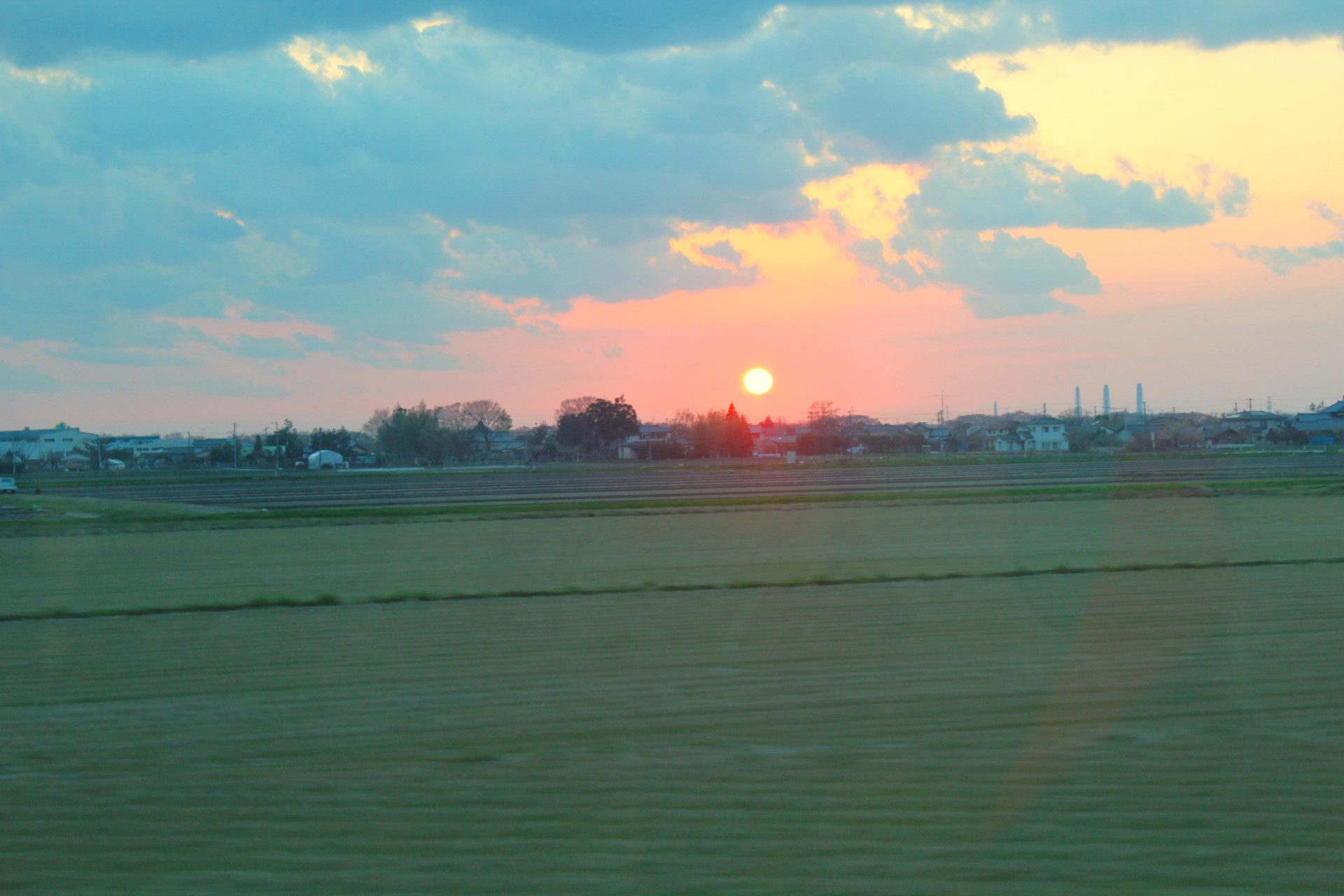 ▲從１號車廂拍出去的新潟稻田夕陽