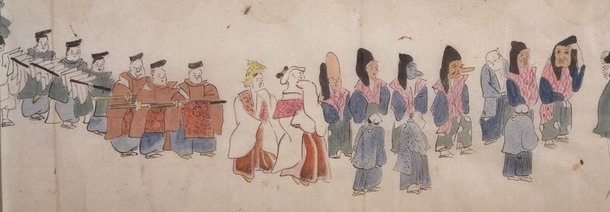 描寫鶴岡八幡宮的面具遊行繪圖（東京國立博物館典藏）