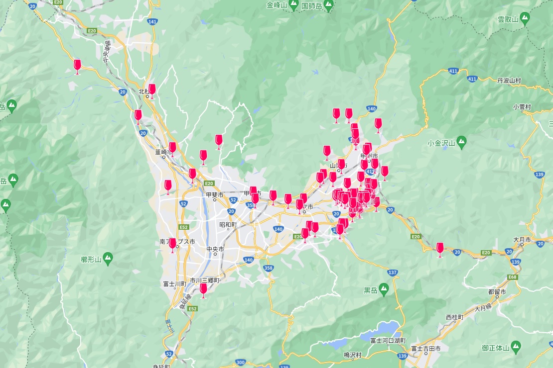 ▲山梨縣酒莊分布