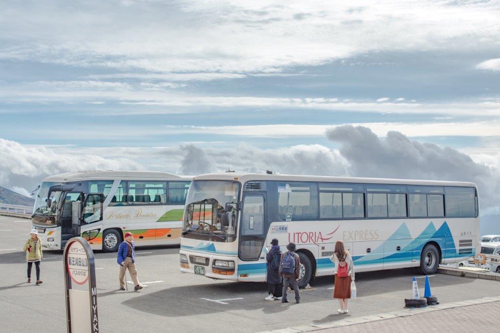 回程時在「蔵王刈田山頂」的停車場外搭乘，車票可上車付費購買。