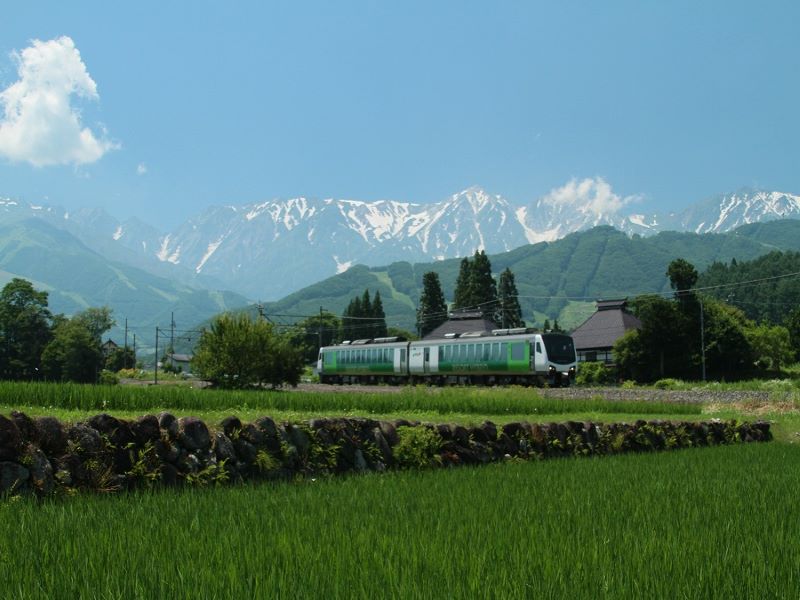 The Resort View Furusato against a backdrop of the Northern Alps. (Image credit: JR East)