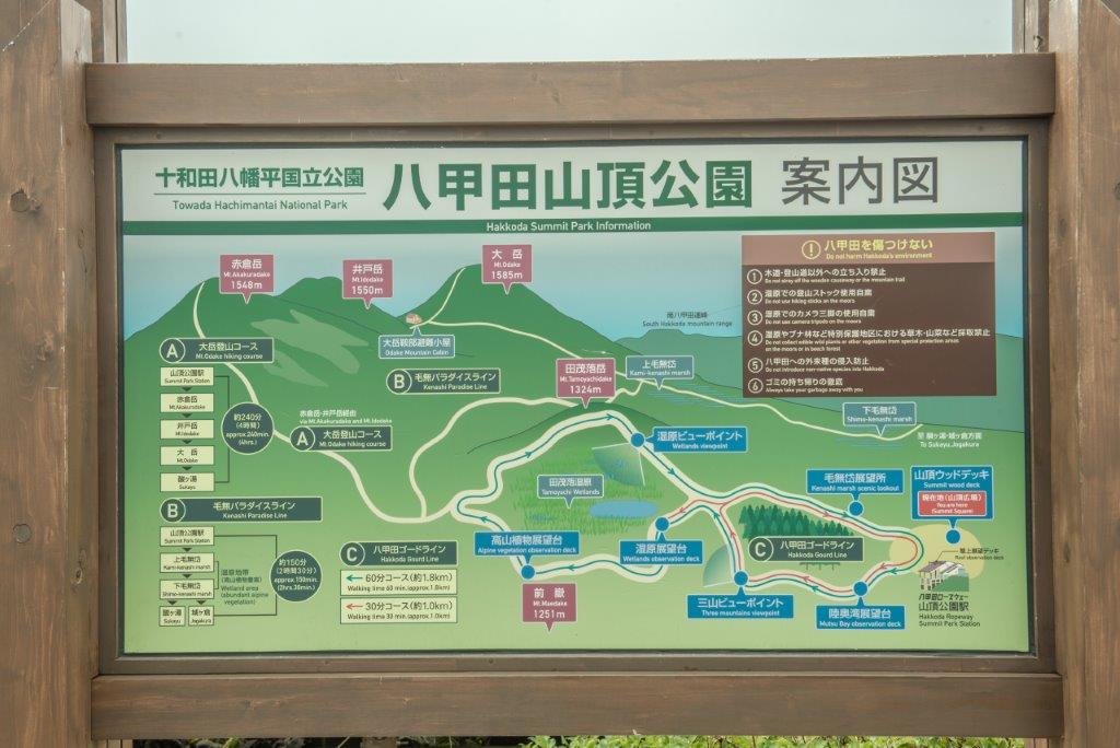 如果夏秋之間天氣良好時，倒是可按照八甲田山頂公園的地圖上指示路線遊覽。