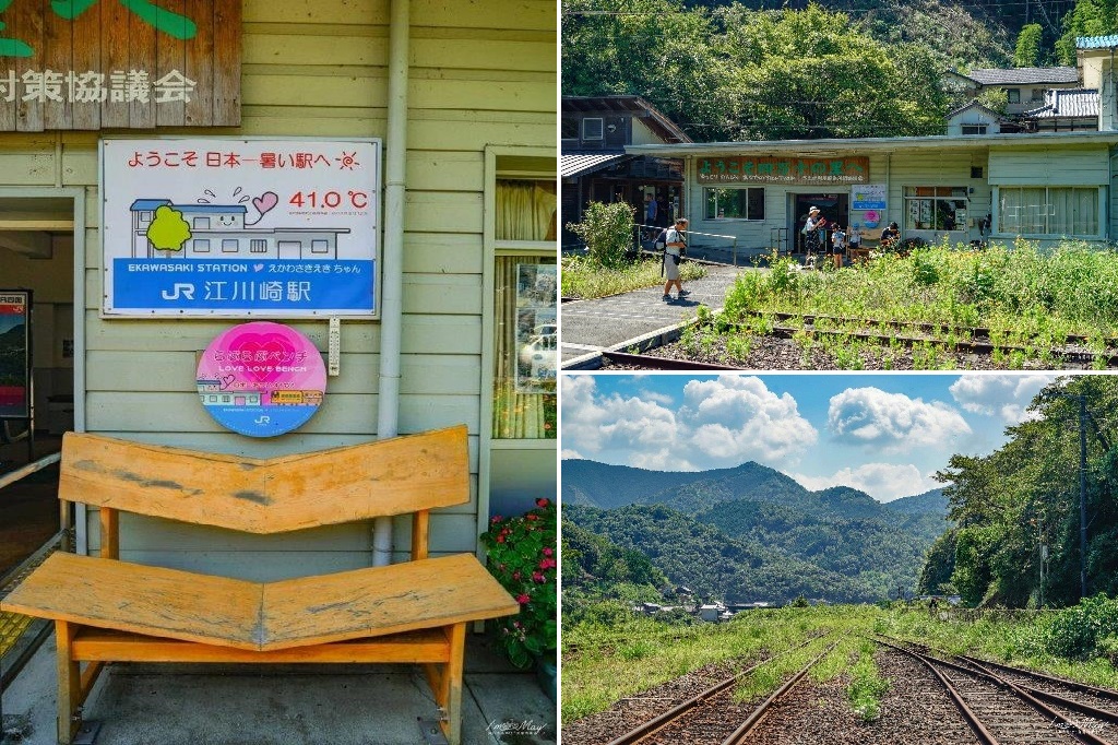 車站旁的愛心椅，上次還寫著「歡迎來到日本最熱的車站，41度」
