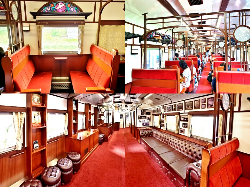 The SL Ginga’s retro interior. (Image credit: JR East / Carissa Loh (top), JR East (bottom))