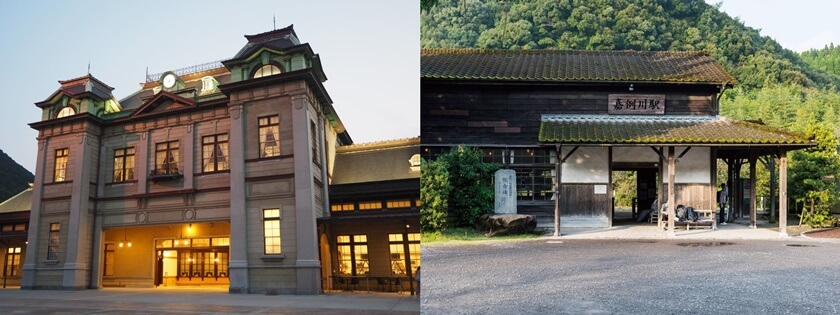 門司港站(左)和輕井川站(右)，兩個建築風格迥異的火車站。(Image credit: JR Kyushu)